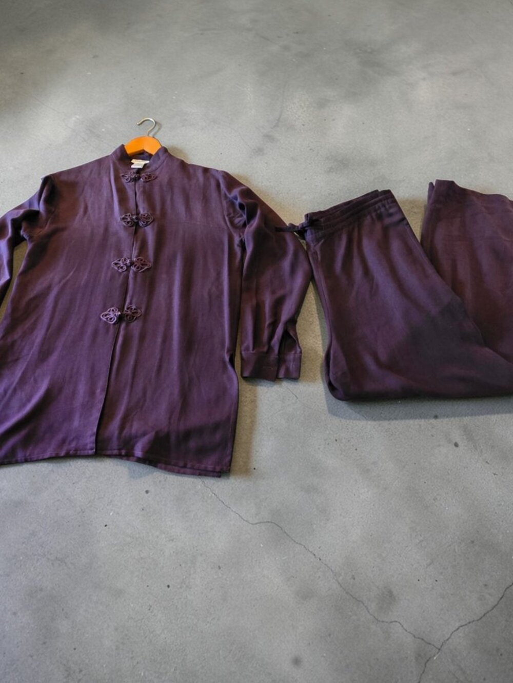 Neiman Marcus 100% Silk Purple Tai Chi Set PM Petite Medium Frog Closure Lounge - Picture 5 of 16